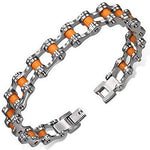 Stainless Steel Silver-Tone White Rubber Link Mens Bracelet