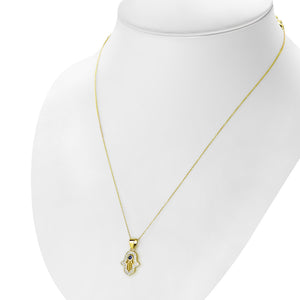 My Daily Styles 925 Sterling Silver CZ Small Hamsa Pendant Necklace with Blue CZ Accent - Adjustable Chain 16"-18"