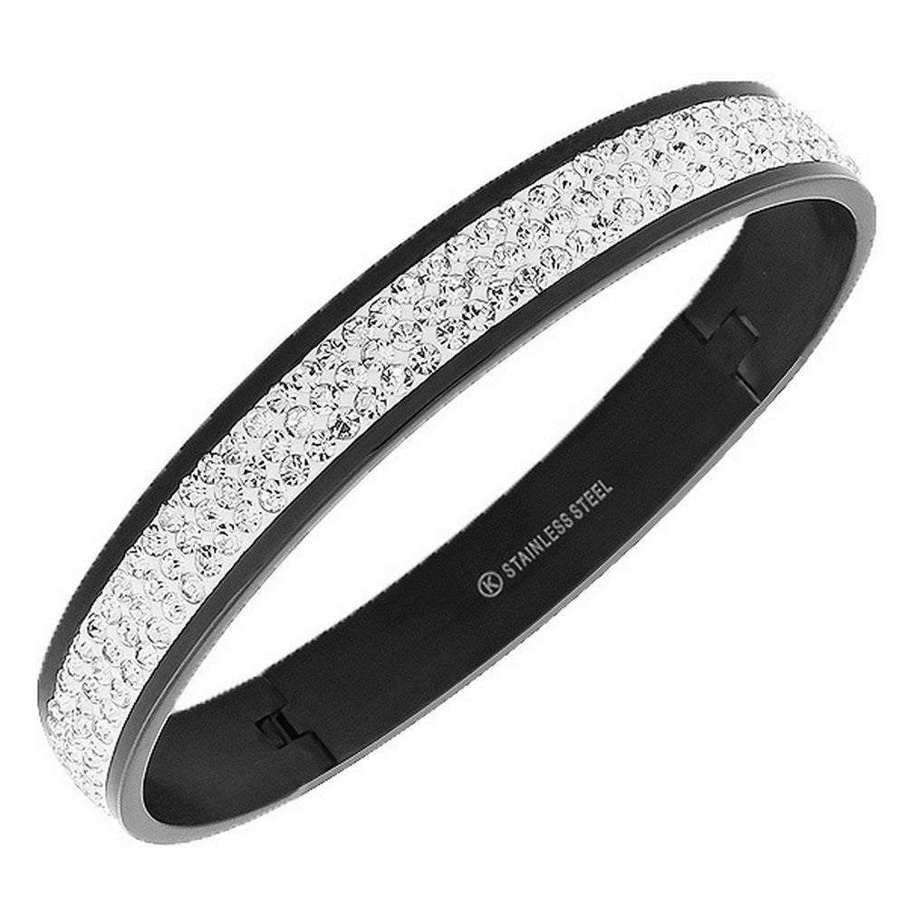 Sleek Stainless Steel Black White CZ Bangle Bracelet