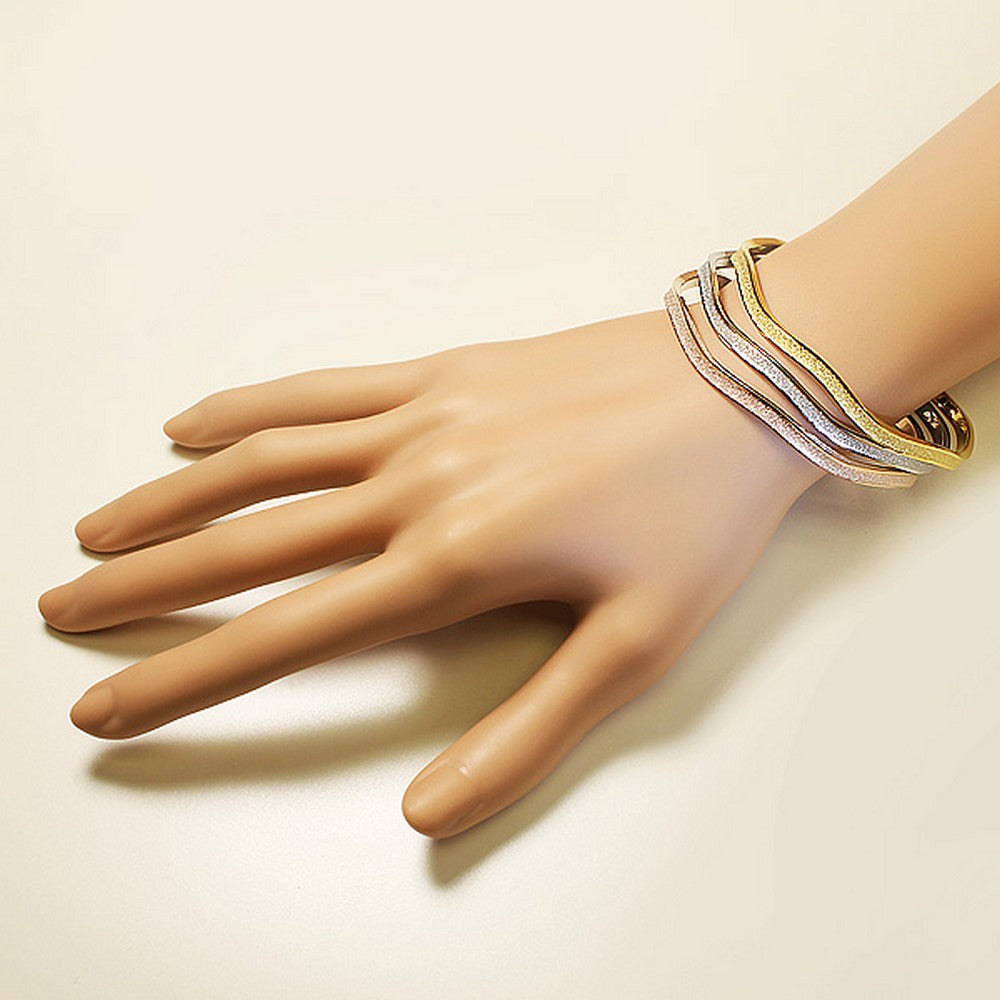 Stainless Steel Gold-Tone Glitter Stackable Three Bangle Bracelets Set
