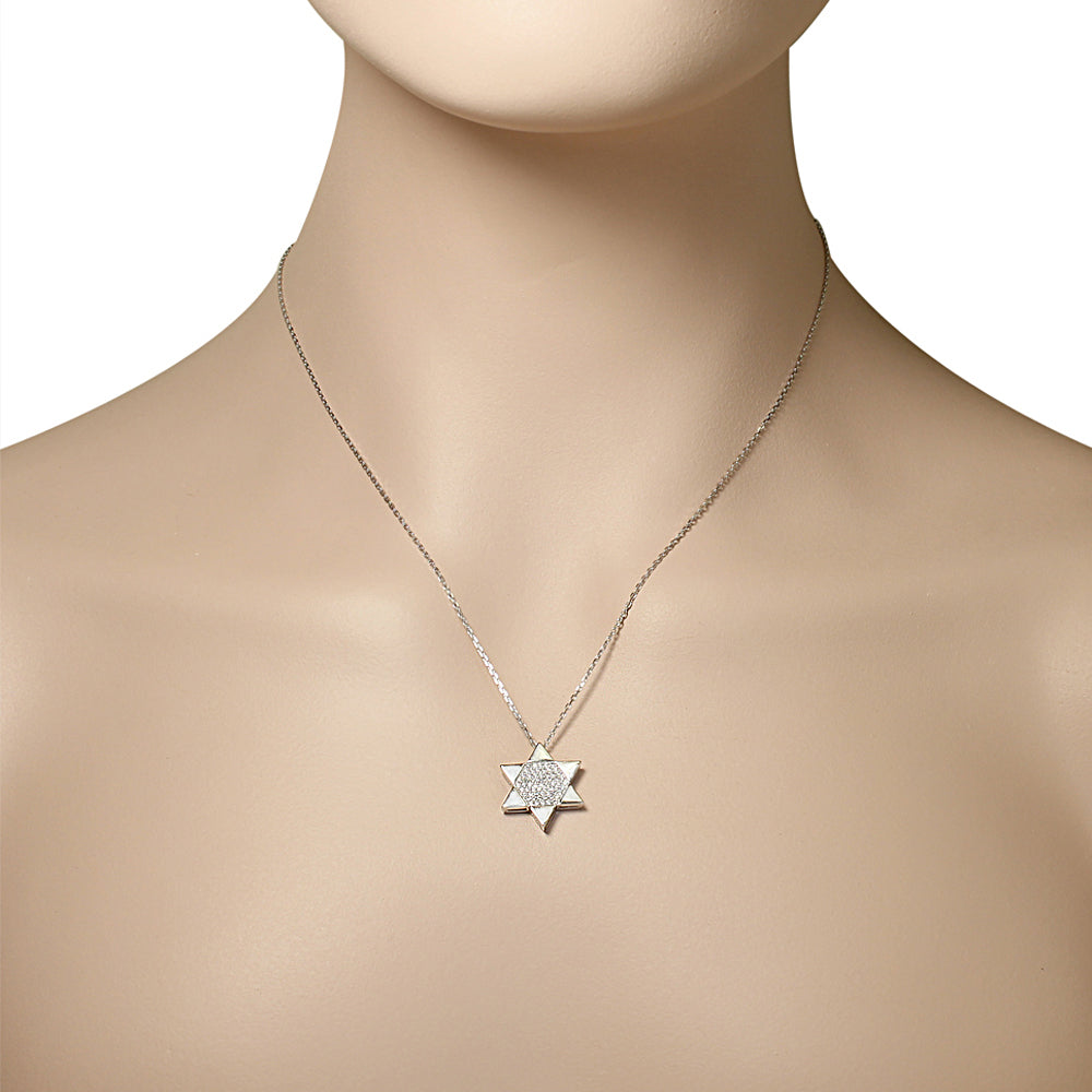 Jewish Star of David White CZ Womens Pendant Necklace