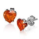 Stainless Steel White CZ Love Heart-Shaped Womens Girls Stud Earrings