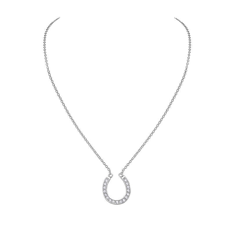 925 Sterling Silver HorseShoe Necklace Cubic Zirconia