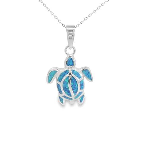 My Daily Styles 925 Sterling Silver Women's Simulated Opal Sea Turtle Pendant with Adjustable Chain (16"-18")