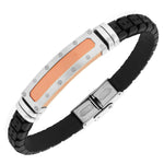Stainless Steel Black Rubber Silicone Rose Gold-Tone Silver-Tone Men's Bracelet