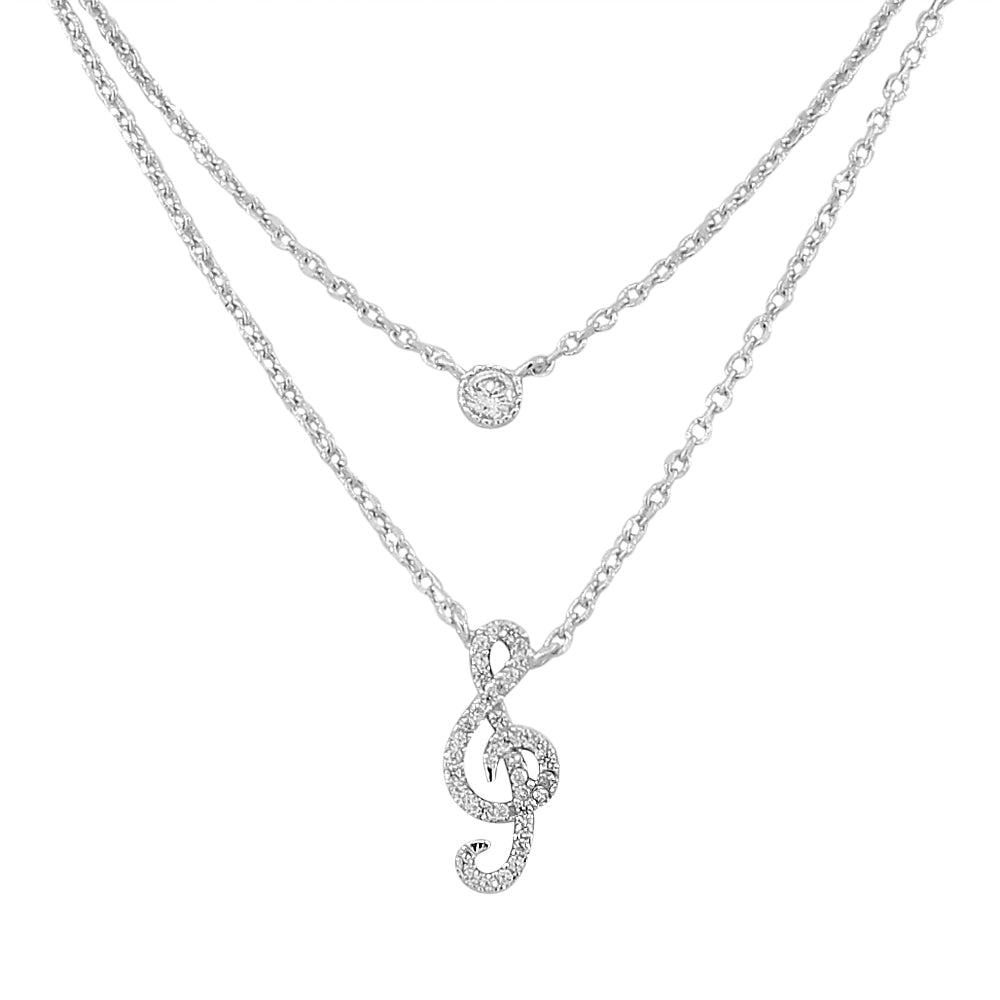 Elegant Musical Clef Bezel Solitaire Double Chain Pendant