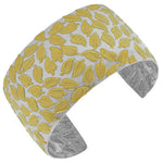 Stainless Steel Two-Tone Leaf Design Open End Wide Cuff Bangle Bracelet