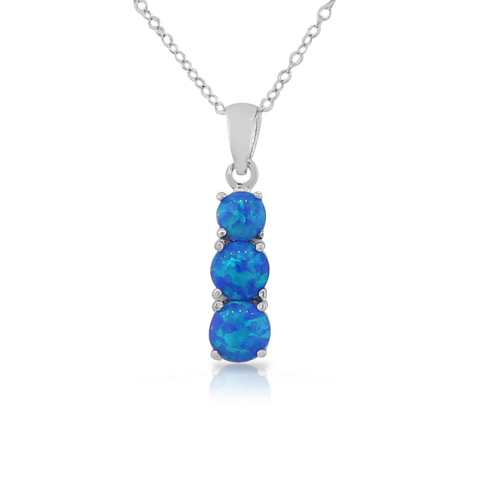 925 Sterling Silver Womens Three-Stone Teardrop Blue Turquoise-Tone Simulated Opal Pendant Necklace