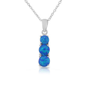 925 Sterling Silver Womens Three-Stone Teardrop Blue Turquoise-Tone Simulated Opal Pendant Necklace