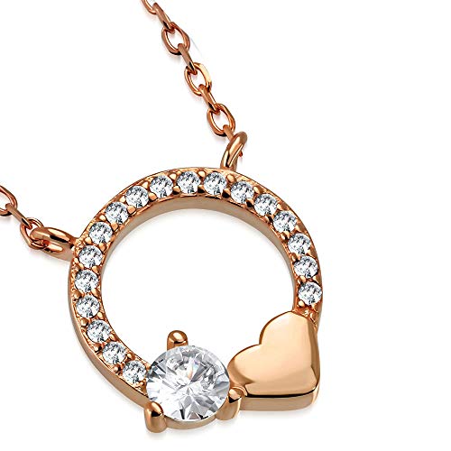 925 Sterling Silver Yellow Gold-Tone Circle of Life Love Heart White Clear CZ Pendant Necklace