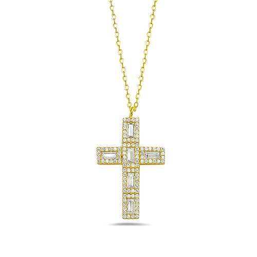 My Daily Styles 925 Sterling Silver Solid Cross Cubic Zirconia Women's or Girls Pendant - Adjustable Chain 16"-18"