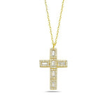 My Daily Styles 925 Sterling Silver Solid Cross Cubic Zirconia Women's or Girls Pendant - Adjustable Chain 16"-18"