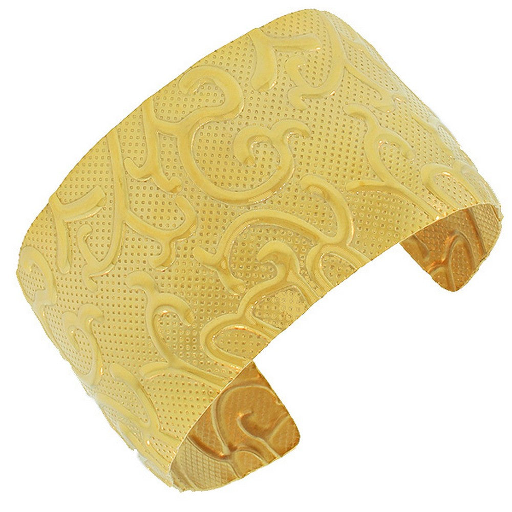 Stainless Steel Yellow Gold-Tone Open End Wide Cuff Bangle Bracelet
