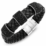 Black Braided Leather & Black CZ Stainless Steel Unisex Bracelet