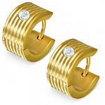 Stainless Steel Yellow Gold-Tone White CZ Womens Hoop Huggie Earrings