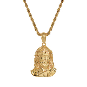 Stainless Steel Extra Large Hip-Hop Jesus Mens Pendant Necklace, 24"