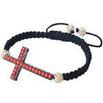 Silver-Tone Cross Red Beaded Adjustable Macrame Bracelet
