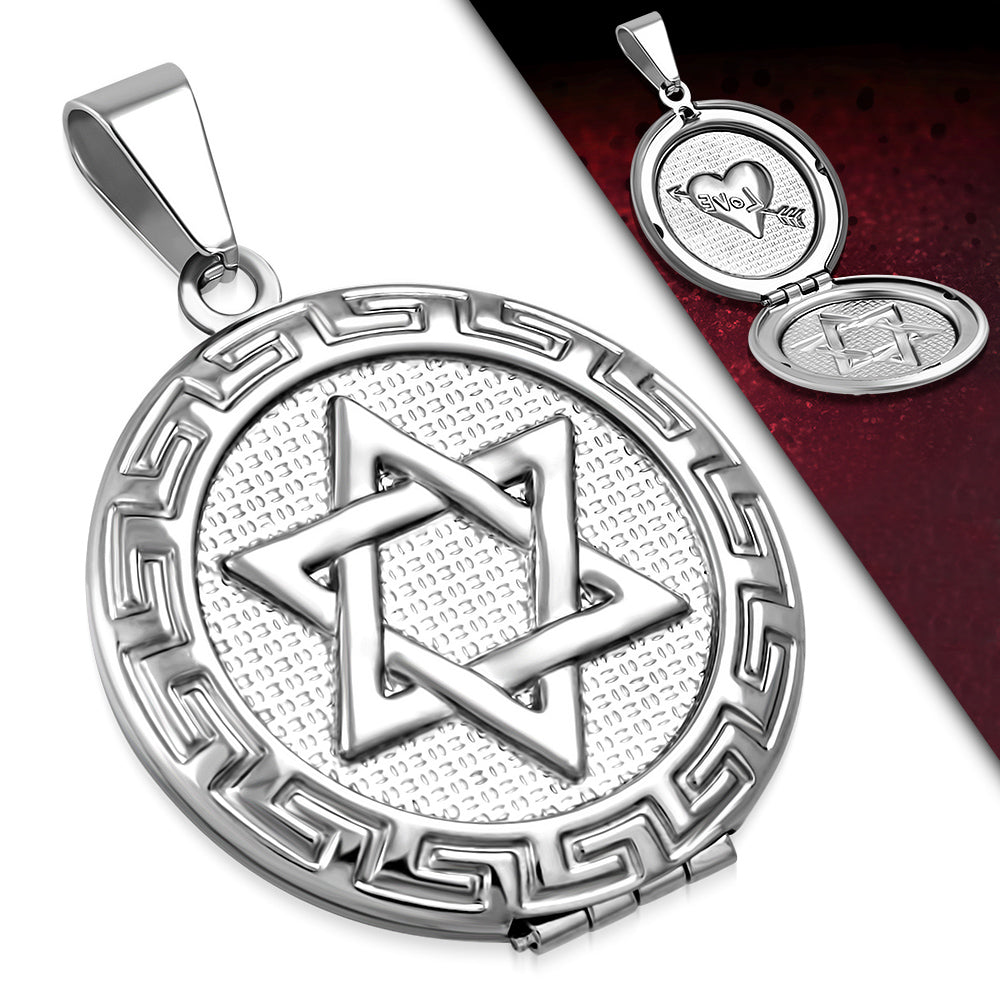 Stainless Steel Jewish Star of David Love Heart Arrow Locket Pendant Necklace