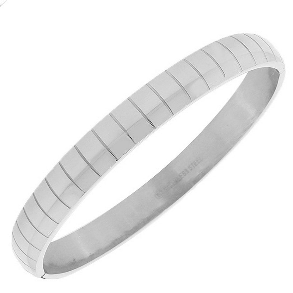 Stainless Steel Silver-Tone Faceted Cuff Bangle Bracelet