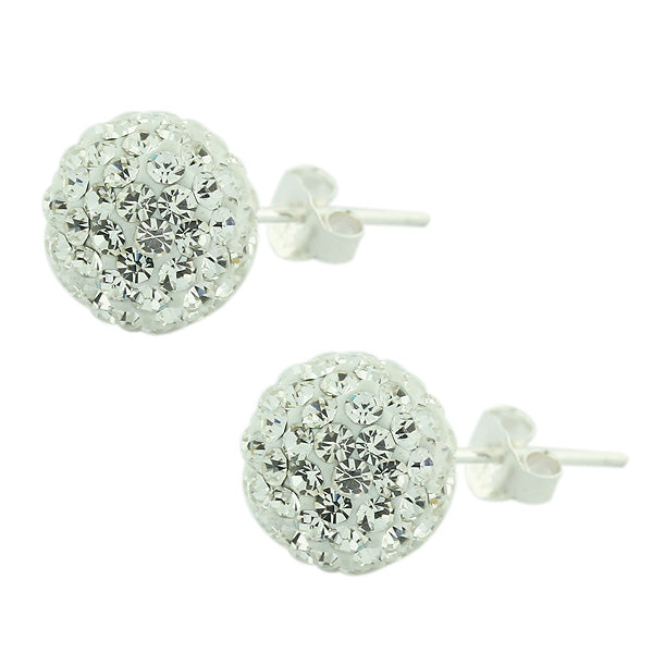 929 Sterling Silver White CZ Beads Ball Round Stud Earrings
