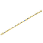 925 Sterling Silver Yellow Gold-Tone Bezel-Set Blue Sapphire-Tone Clear Round CZ Tennis Bracelet