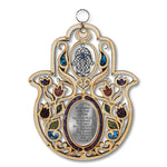 Large Wooden Hamsa Blessing for the Home - in English - Good Luck Wall Decor with Simulated Gemstones