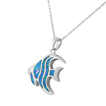 925 Sterling Silver Womens Blue Turquoise-Tone Fish Marine Simulated Opal Pendant Necklace