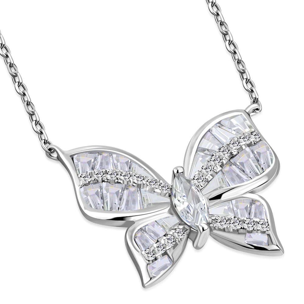 Butterfly Necklace Pendant 925 Sterling Silver Cubic Zirconia