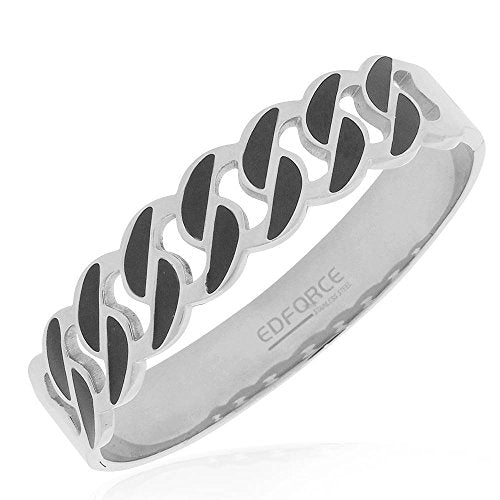 Stainless Steel Yellow Gold-Tone Black Enamel Bangle Bracelet