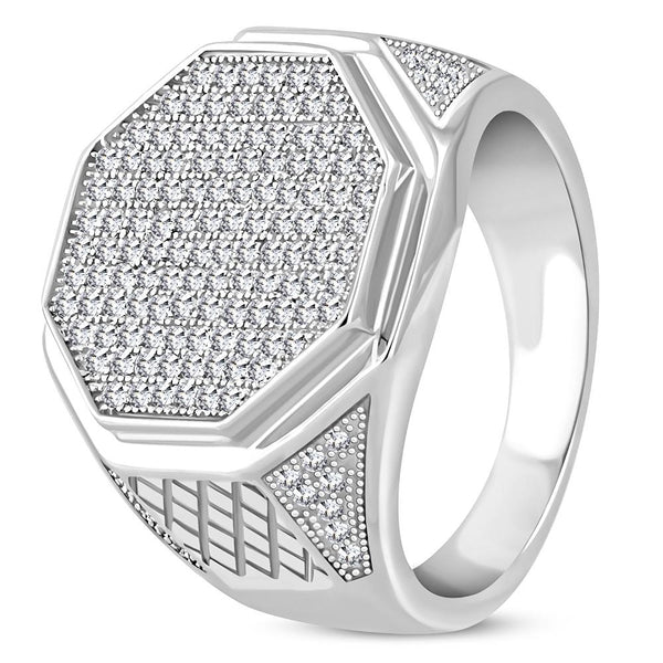 925 Sterling Silver White Clear CZ Mens Ring