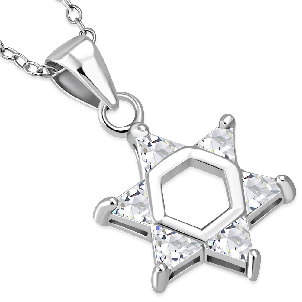 Orange Diamond Tipped Star of David 925 Sterling Silver Necklace