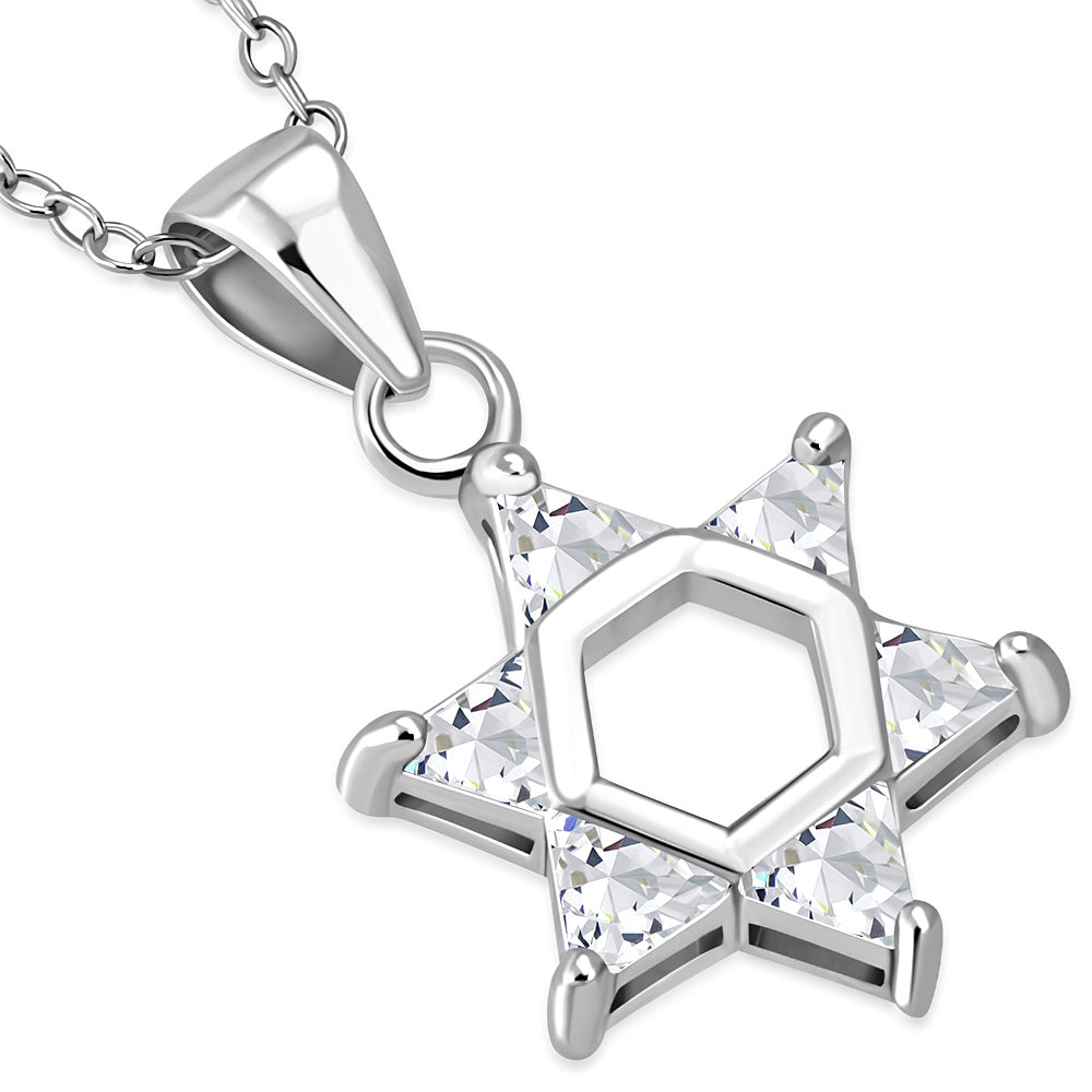 925 Sterling Silver Jewish Star of David Pink CZ Womens Girls Pendant Necklace