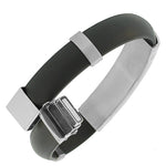 Stainless Steel Black Rubber Silicone Two-Tone Men's Bracelet