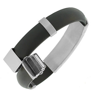 Stainless Steel Black Rubber Silicone Two-Tone Men's Bracelet