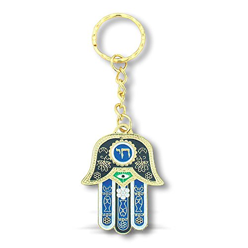 Jewish Chai Living Good Luck Multicolor Hamsa Hand - Key Chain - Made in Israel