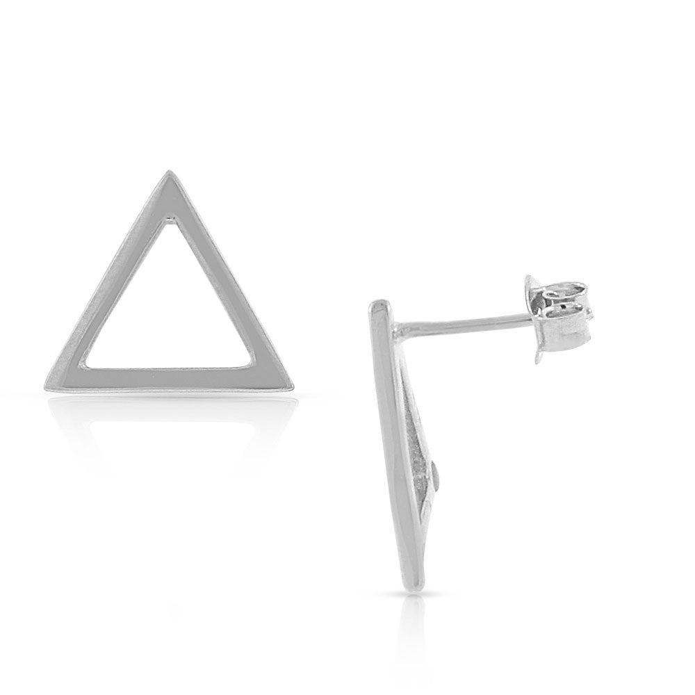 925 Sterling Silver Cut-Out Shape Geometric Geo Triangle Stud Earrings, 0.55"