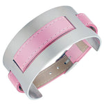 Pink Faux PU Leather Stainless Steel Silver-Tone Wristband Womens Wrap Bracelet