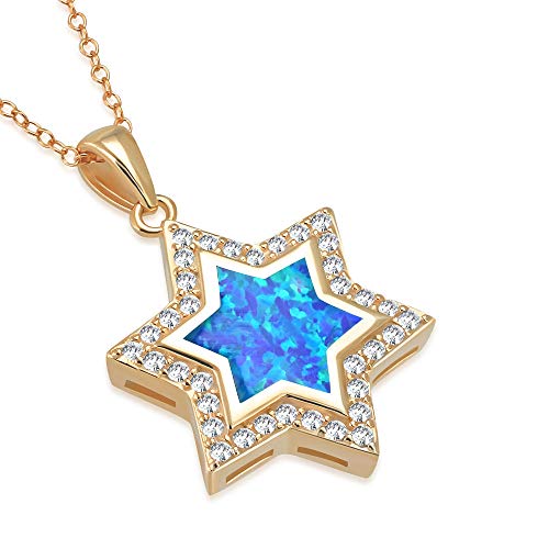 Rose Gold Opal Star of David Necklace Pendant Sterling Silver
