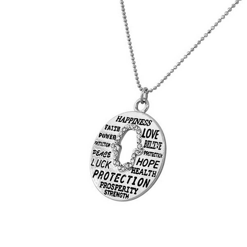 Fashion Alloy Silver-Tone Hamsa Evil Eye White CZ Pendant Necklace