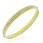Stainless Steel Yellow Gold-Tone White CZ Classic Round Bangle Bracelet
