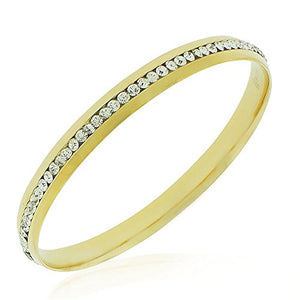Stainless Steel Yellow Gold-Tone White CZ Classic Round Bangle Bracelet