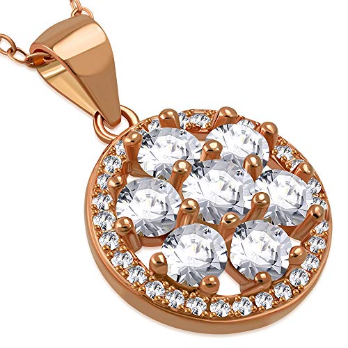 Rose Gold Cluster Necklace Sterling Silver Cubic Zirconia