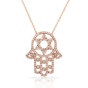 925 Sterling Silver White CZ Hamsa Star of David Necklace