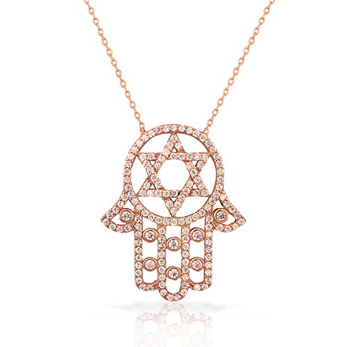 Hamsa Star of David Necklace Sterling Silver Cubic Zirconia