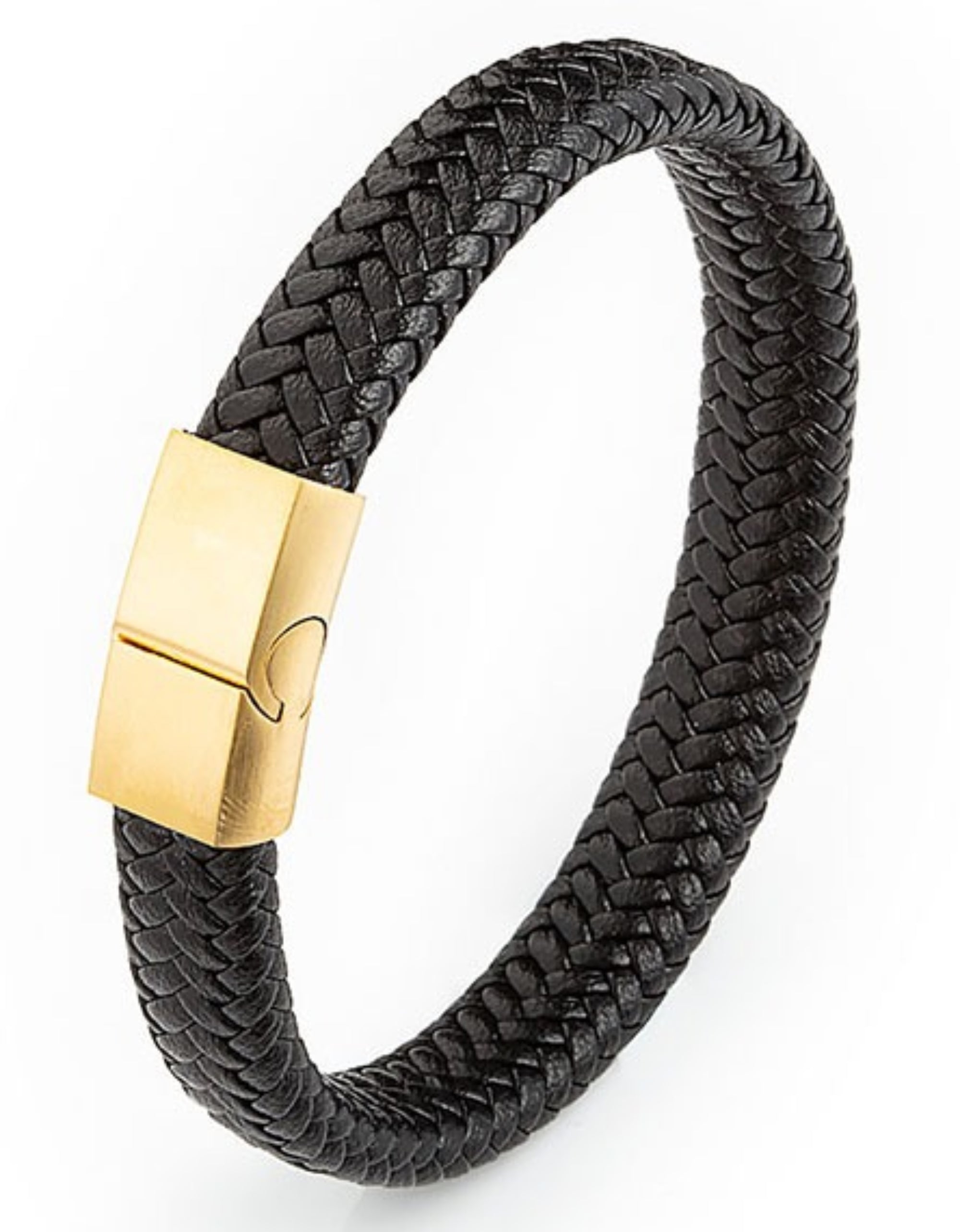 My Daily Styles Mens Black Genuine Leather Bracelet with Stainless Steel Magnetic Lock 8"