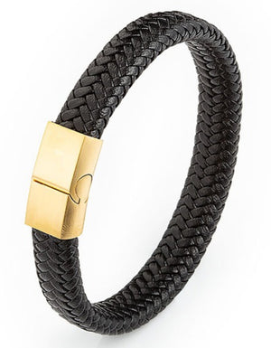 My Daily Styles Mens Black Genuine Leather Bracelet with Stainless Steel Magnetic Lock 8"