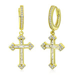 My Daily Styles Womens Girls 925 Sterling Silver Hoop Huggie Earrings with Dangling Cross Sparkling Cubic Zirconia