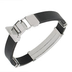 Stainless Steel Black Rubber Silicone Silver-Tone Men's Bracelet