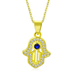 My Daily Styles 925 Sterling Silver CZ Small Hamsa Pendant Necklace with Blue CZ Accent - Adjustable Chain 16"-18"