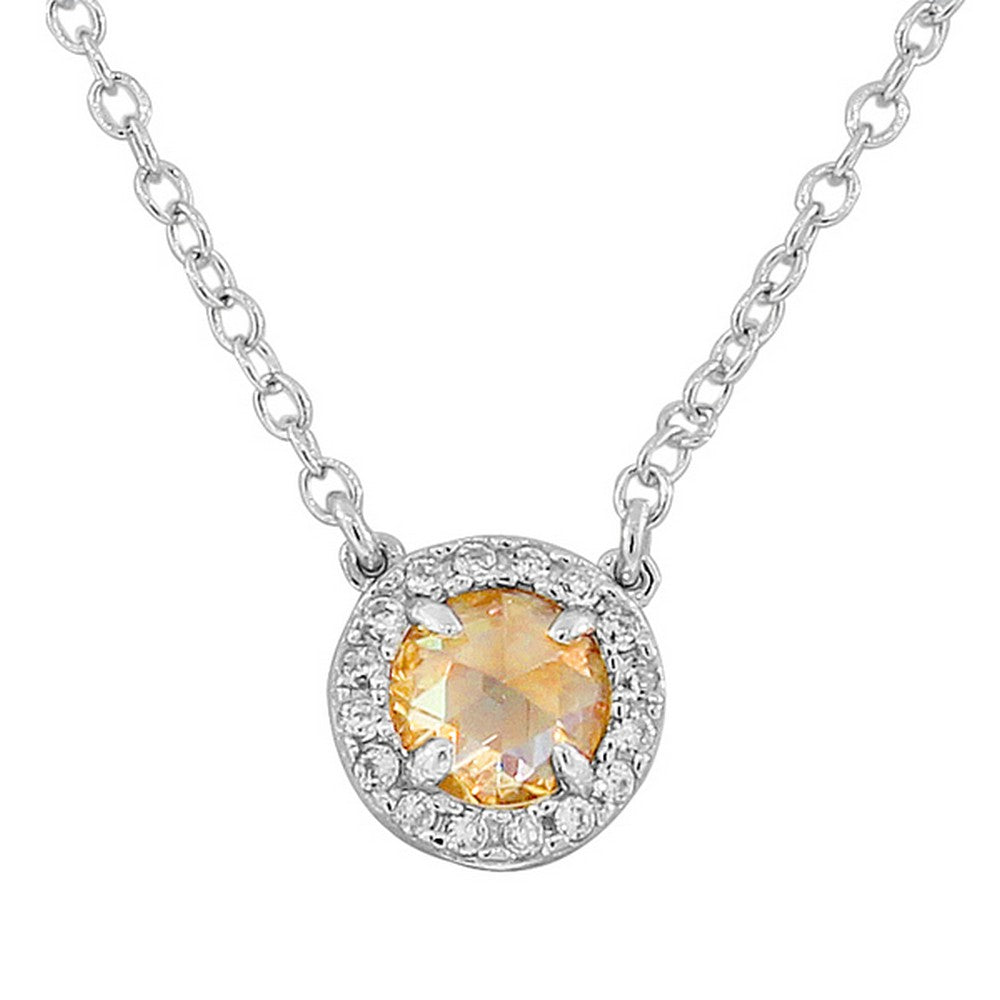 925 Sterling Silver Small Light Brown White CZ Pendant Necklace